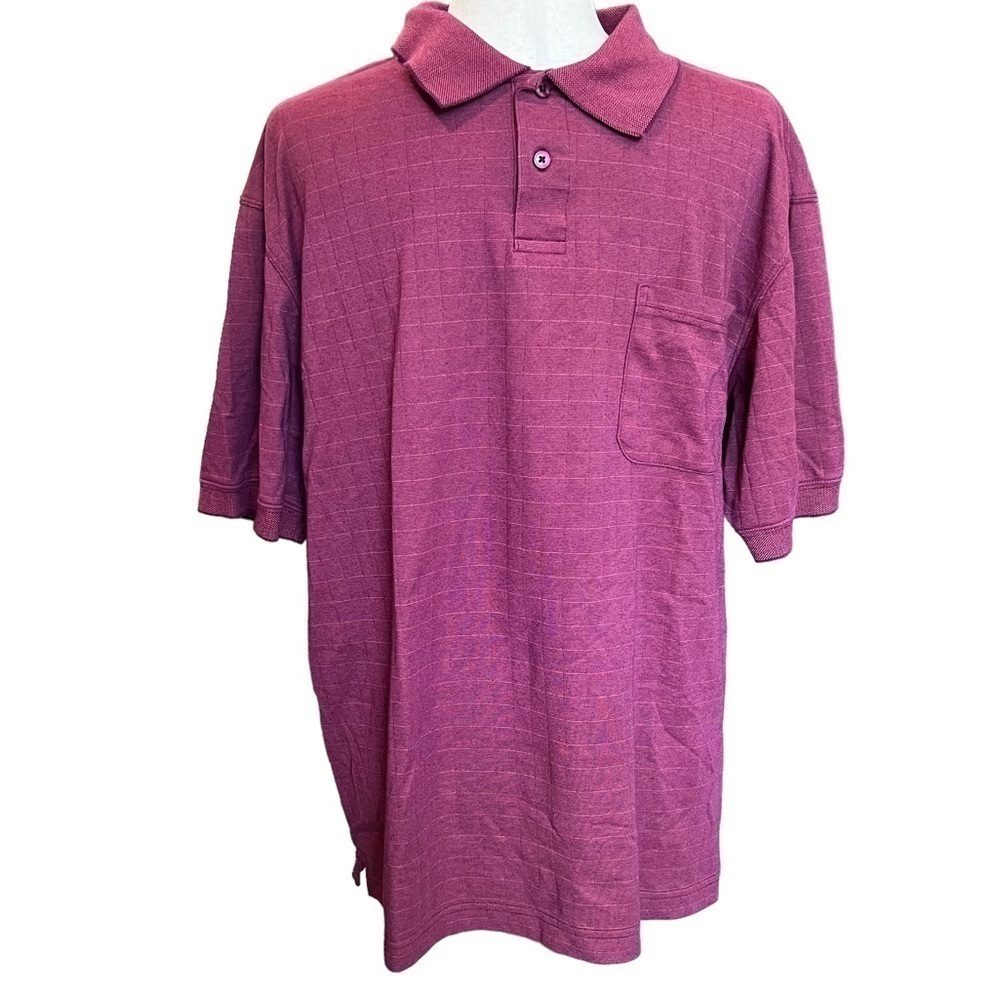 Haggar Burgundy Checkered Lined Polo Shirt. Swift Quick Dry. Office Size: Large